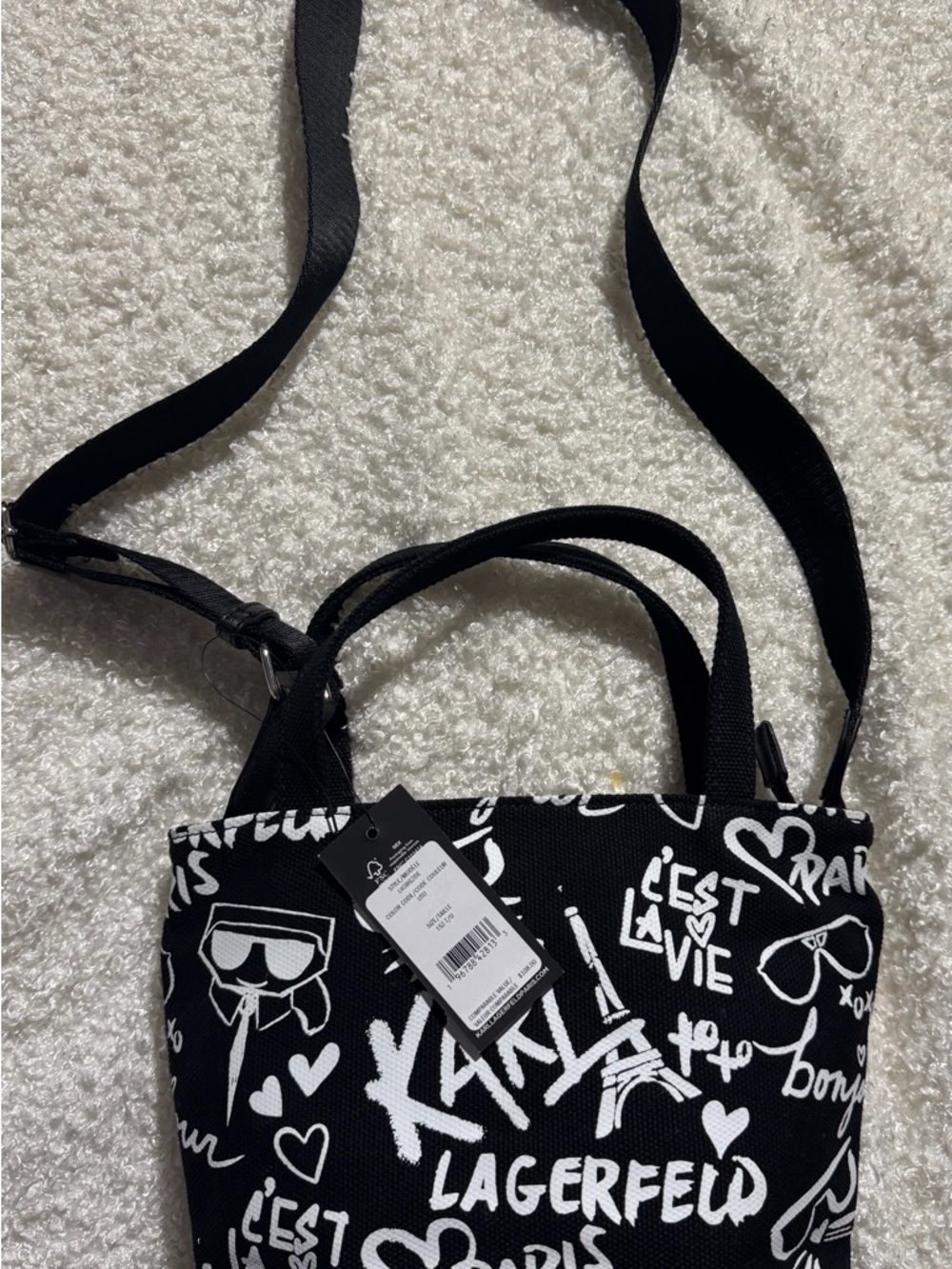 Karl Lagerfeld Black & White Graffiti Canvas Tote Bag - Picture 2 of 5